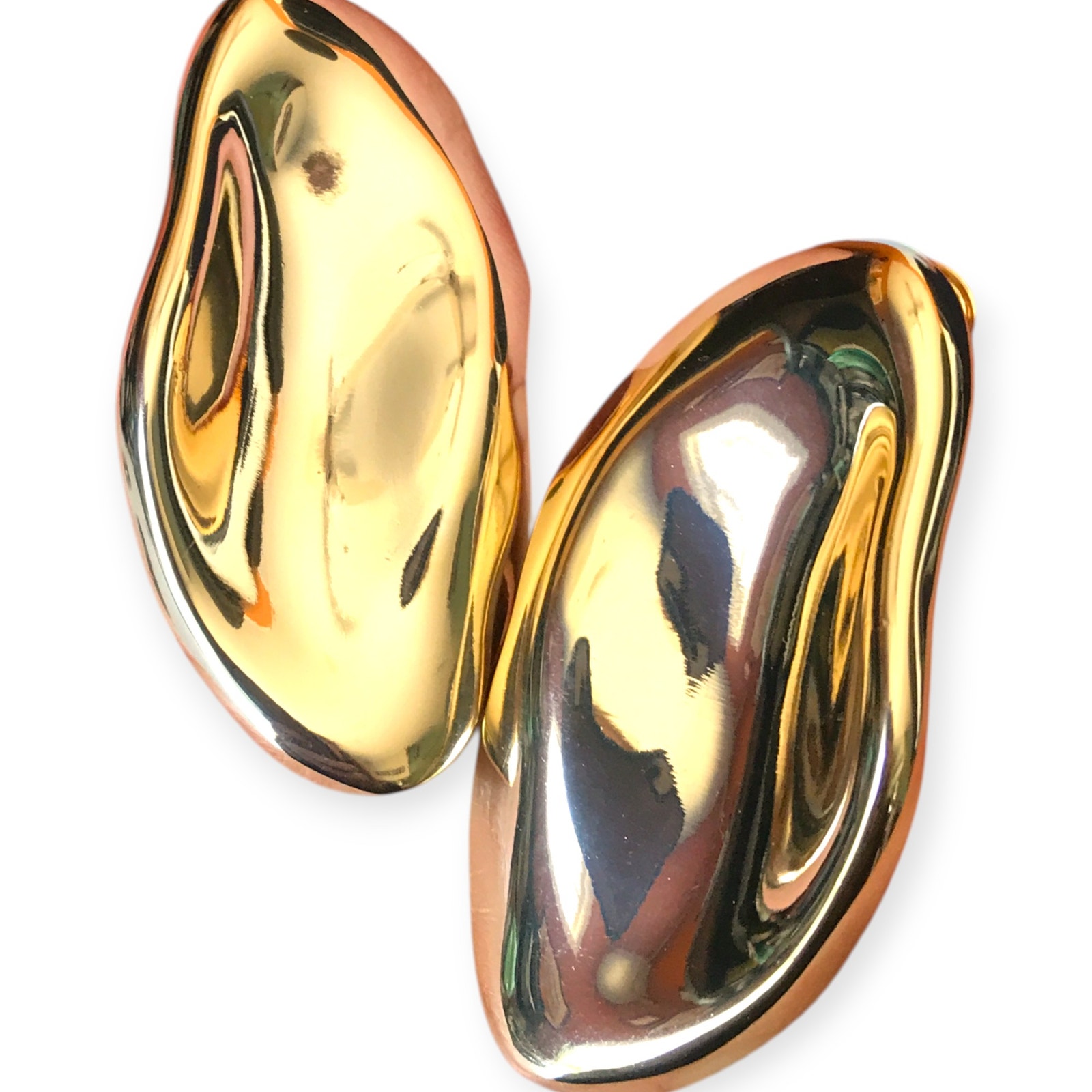 New Ronny Kobo Golden Oblong Bean Statement Clip-On Earrings